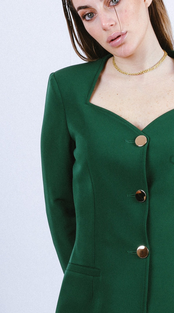 Heart Neck Blazer Suit - Emerald Green