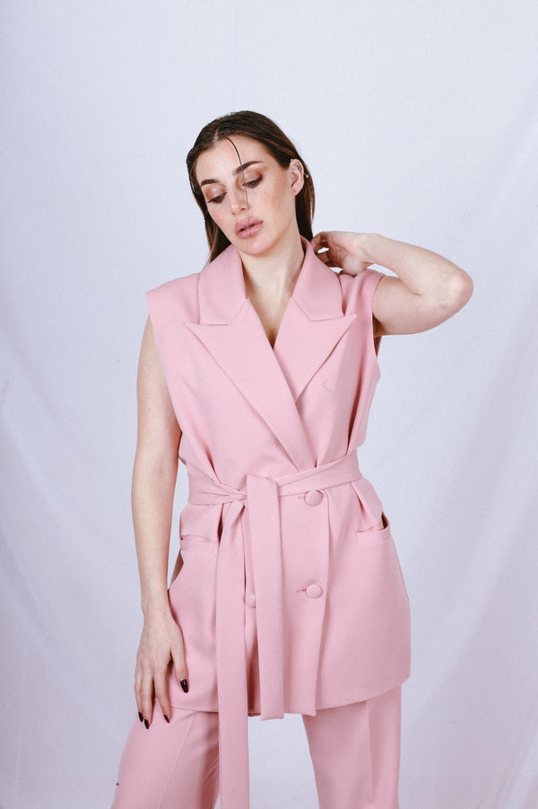 Belted Waistcoat Suit - Pink