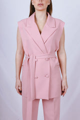 Belted Waistcoat Suit - Pink