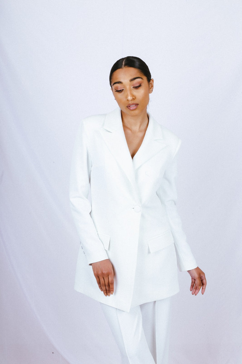 One Button sided Blazer Suit - Offwhite