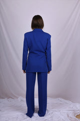 Metal Buckle Belted Suit - Royal Blue