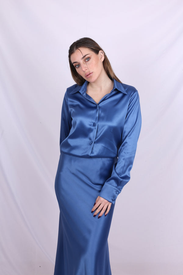 Satin Shirt and skirt CO-ORD - Electric Blue