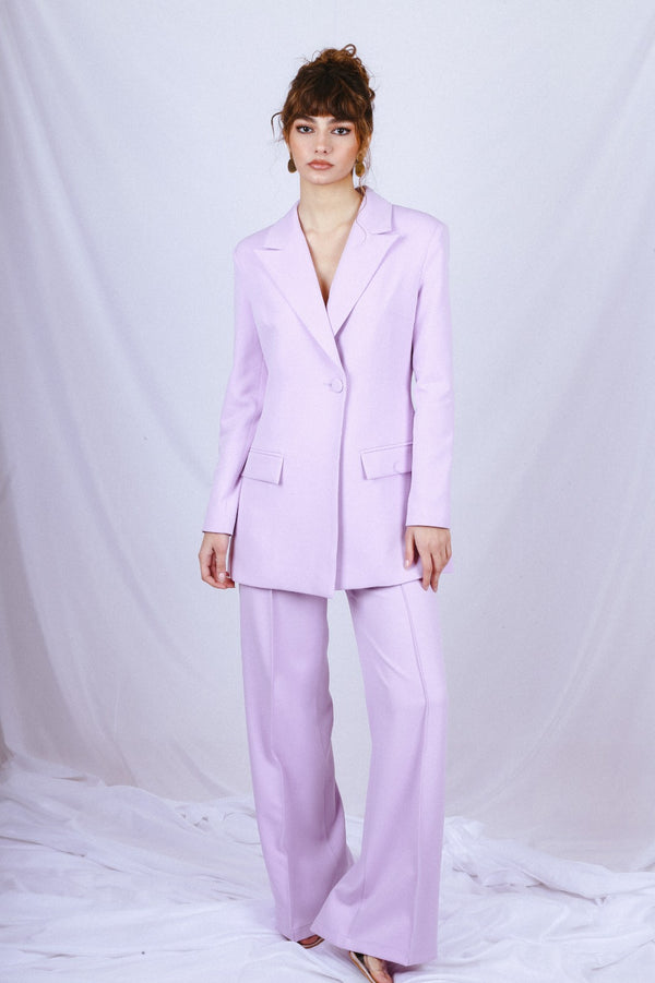 One Button Sided Blazer Suit - Lilac