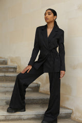 Side Tie Blazer Suit - Black