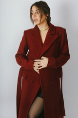 Wool Blend Double-breasted Long Coat - Brique