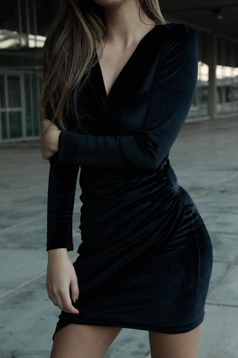 Asymmetric Black Velvet Dress